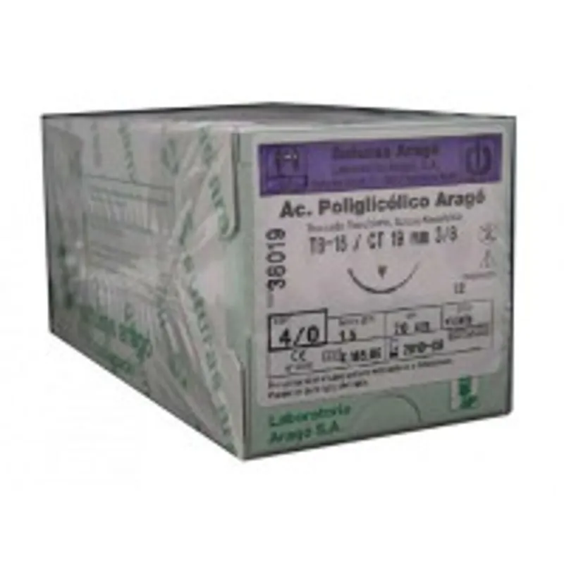 Sutura Arago PGA  4/0 TB-15 Aguja 19mm 3/8cx12