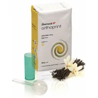 Alginato orthoprint de la marca Zhermack con sabor a vaninilla y color amarillo, extra rápido ideal para impresiones, prótesis fijas y móviles.