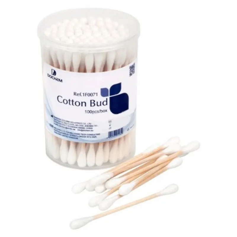Bastoncillos doble algodón de madera Dochem 100uds