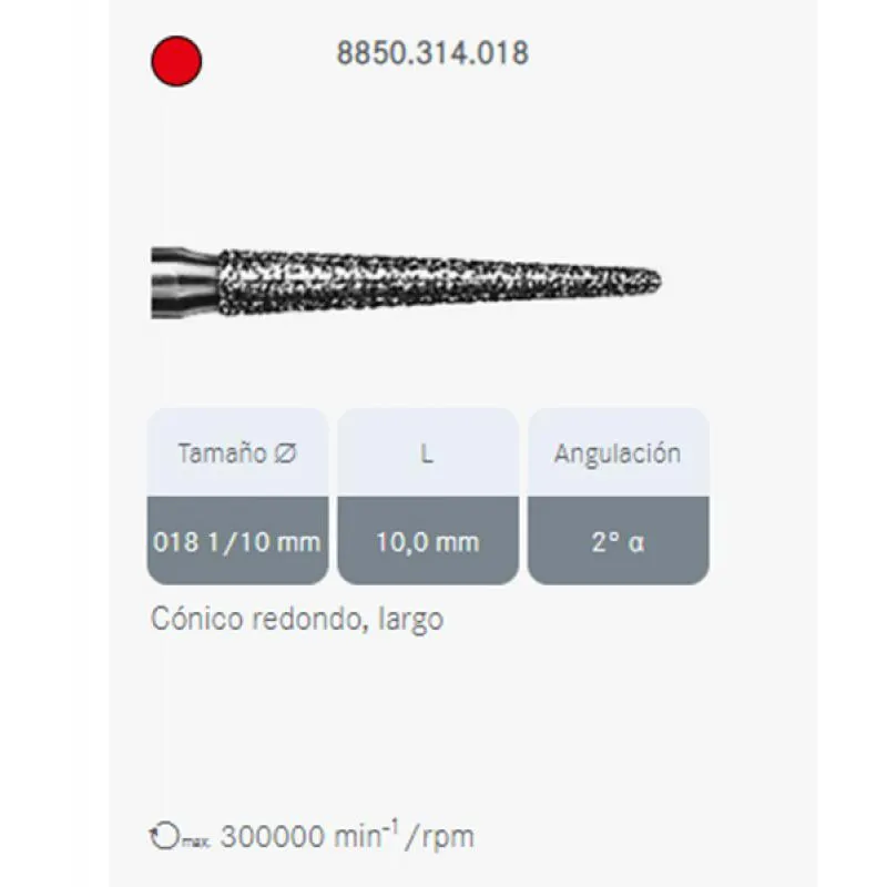 FRESA DIAMANTE CONICA REDONDEADA 8850.314 GRANO FINO