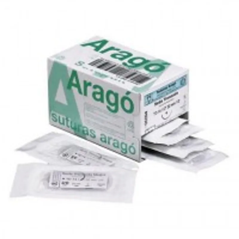 Sutura Negra Multifilamento No Absorbible de Seda TB (12 uds) - ARAGÓ - 3/0 TB-15 Aguja 19mm 3/8 C.T. CX12uds.