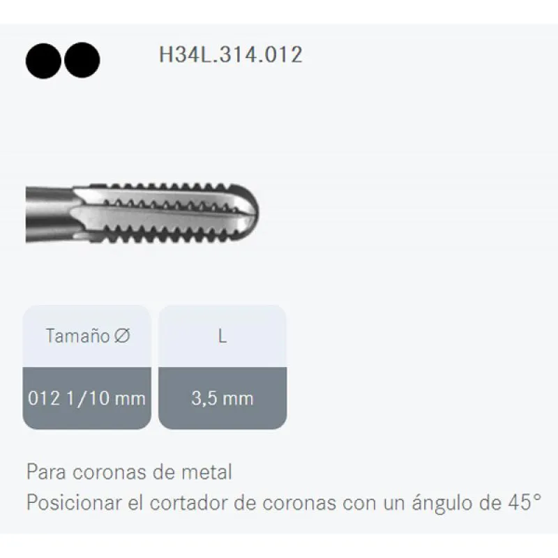 FRESAS CARBIDE KOMET FG - H34L.314.012 5UDS. P/CORONASMETAL